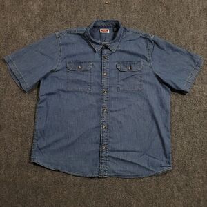 Vintage Wrangler‎ Denim Shirt Mens XXL Button Up Flap Pockets 90s Y2K Boxy